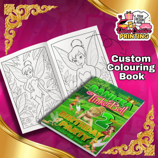 Personalized custom coloring book with unique designs and name on the cover, perfect for kids, parties, and special gifts