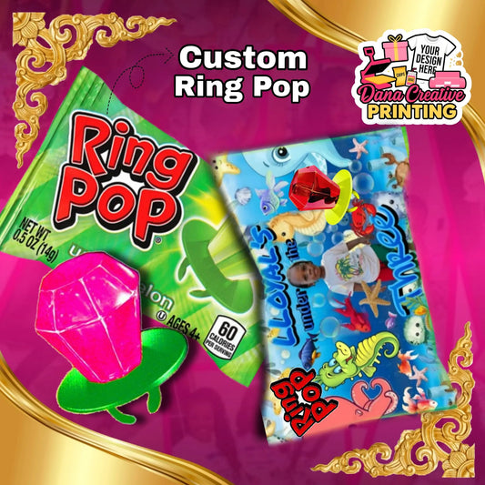 Ring Pop with custom label for birthday party